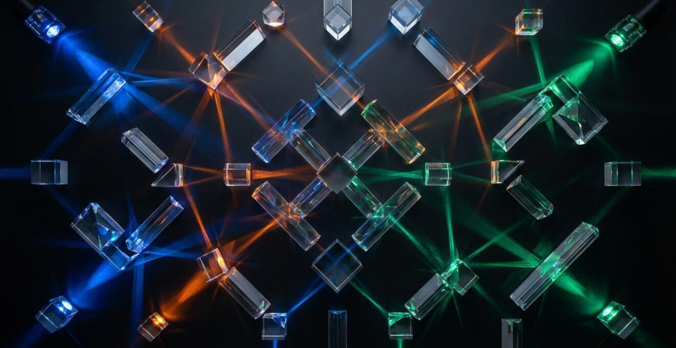 Abstract data flow visualization showing interconnected marketing tools and pathways