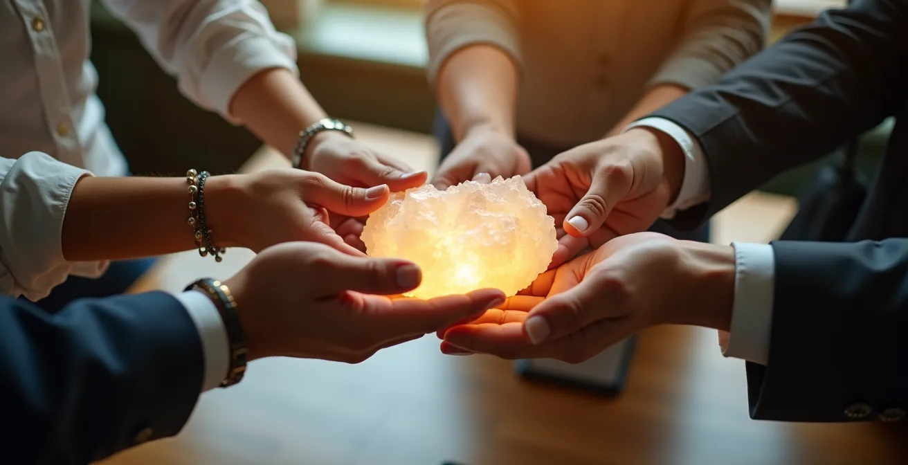Hands passing glowing orb in circular motion representing customer lifecycle