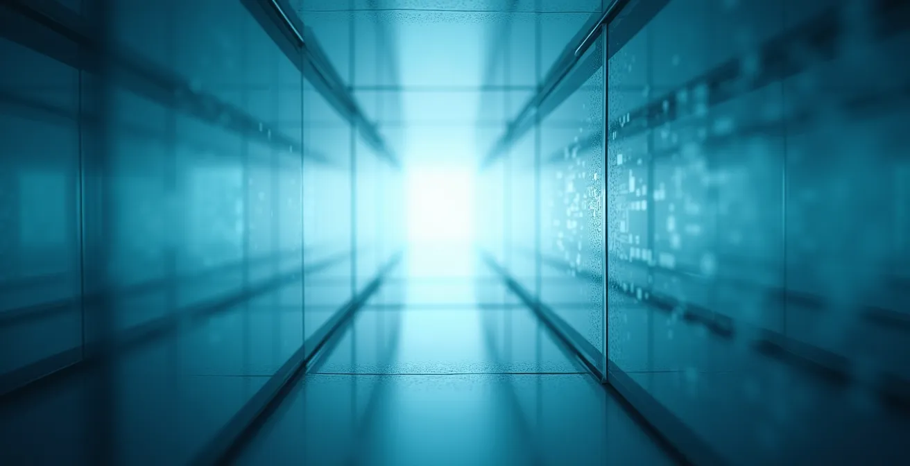 Abstract visualization of digital security layers protecting data flow