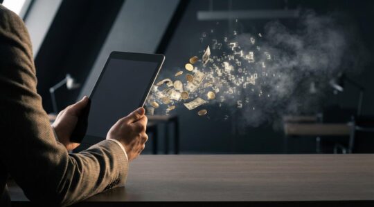 Marketing budget waste represented through burning money concept with digital metrics