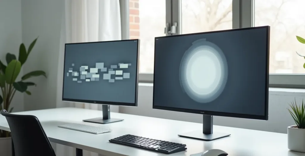 Split screen showing loading skeleton on left and spinner on right in a minimalist interface Split screen showing loading skeleton on left and spinner on right in a minimalist interface